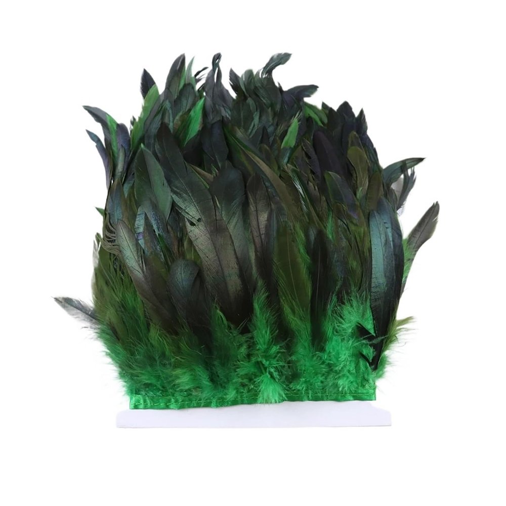 1Meter Natural White Chicken Feathers Trim Fringe 10-15cm Rooster Feather Ribbon for Festival&Party Clothing Decoration Craft(Grass)