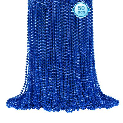 50 PCS Blue Bead Necklace, Blue Mardi Gras Beads Christmas Necklaces, 33" 4th of July Patriotic Beads Necklaces, Parade Throw Accessories for Independence Day Mardi Gras Hanukkah Pirate Theme Party