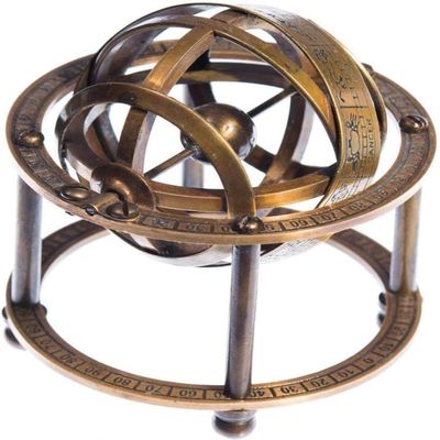 Brass Armillary Sphere with Stand 9 cm Pirate, or Vintage-Inspired Globe Unique Maritime Decor for Home, Office, or Gift