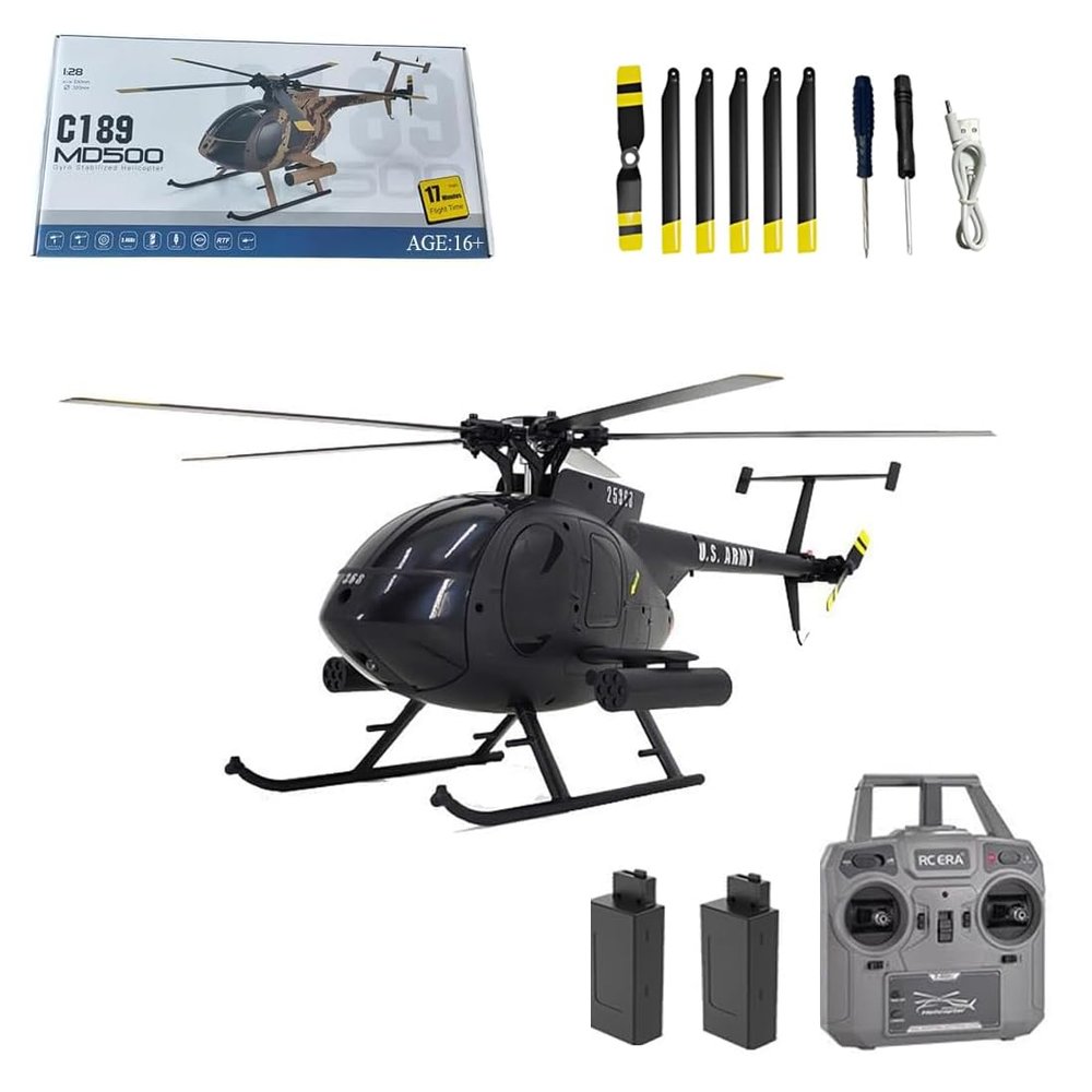 Actualia 1/28 RC Helicopter for Adults, RC ERA C189 MD500 Little Bird Aircraft Model, 2.4G 4CH Single-Rotor Remote Control Helicopter with One-Key Takeoff/Landing