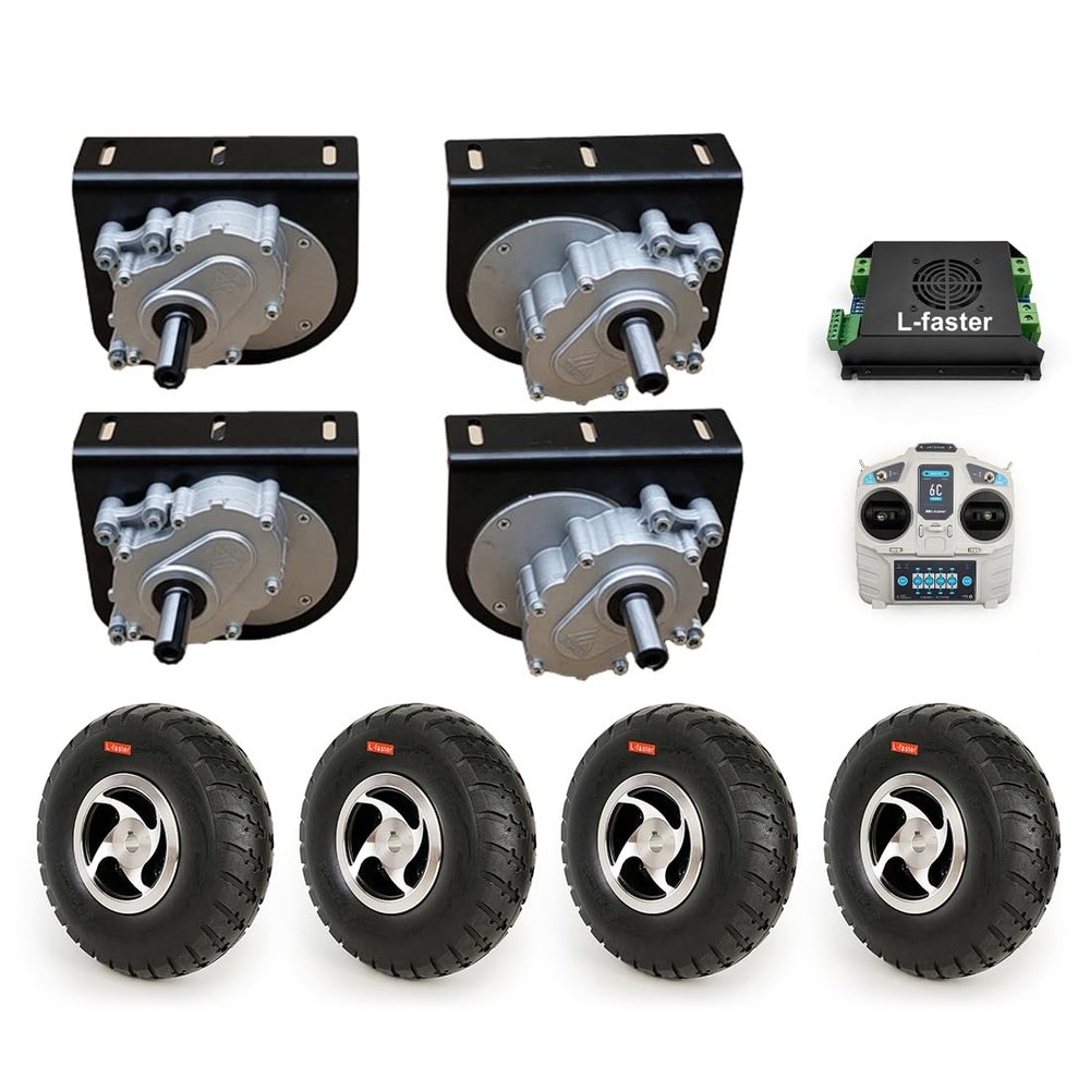 10 Inch Wheel Dual Drive Motor 4.10/3.50-4 Solid Tire 4WD for Cart (ESC Big, 250W-4kph(75rpm))
