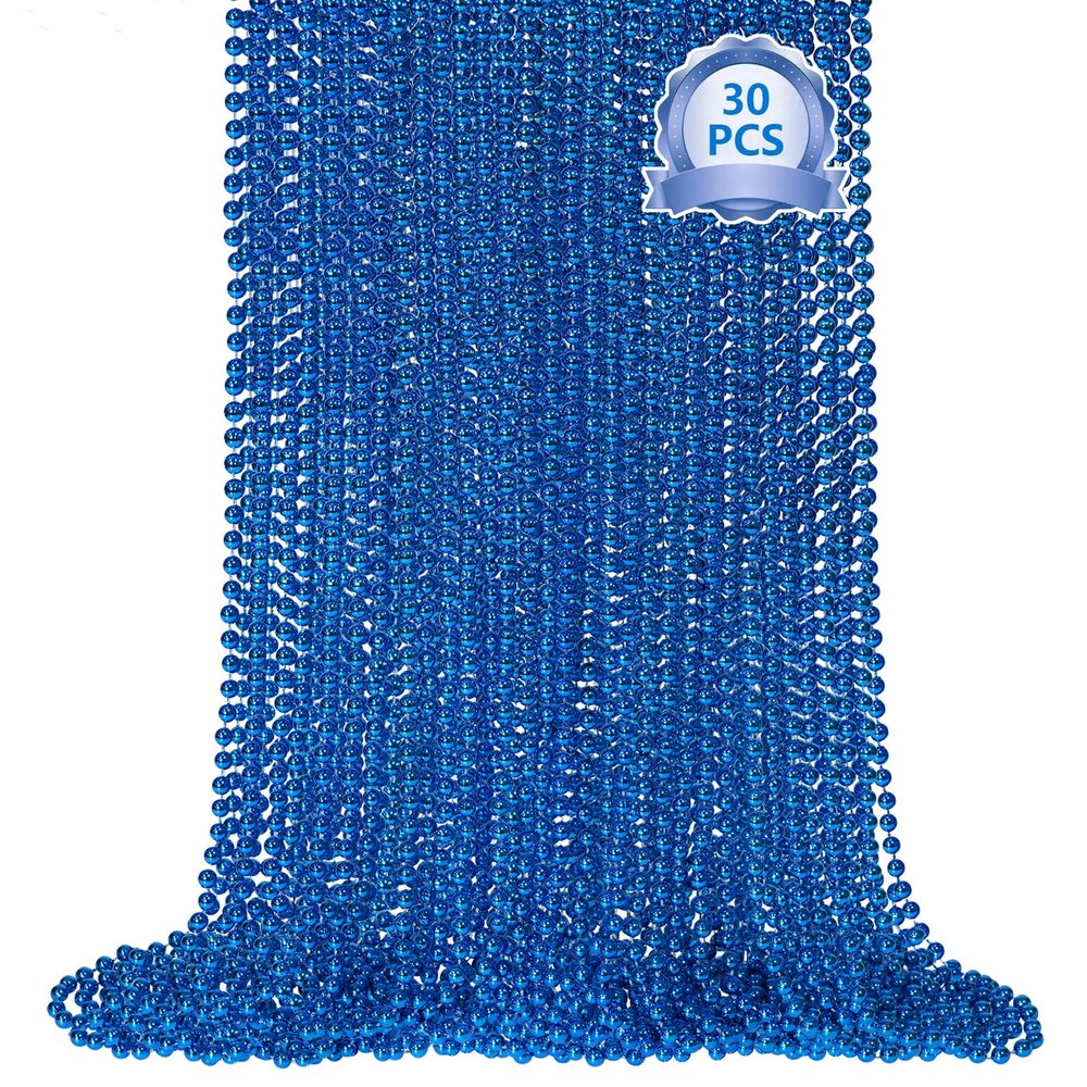 30 PCS Blue Bead Necklace, Blue Mardi Gras Beads Christmas Necklaces, 33" 4th of July Patriotic Beads Necklaces, Parade Throw Accessories for Independence Day Mardi Gras Hanukkah Pirate Theme Party