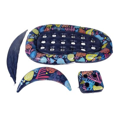 3 in 1 Adult Pool Float Lounger with Removable Shade Drink Holder 250lbs Capacity Cooling Holes Fast Inflation for Pool Beach Lake