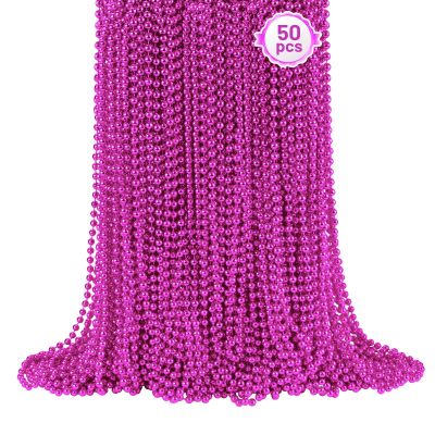 SHAOQINLIN 50 PCS Breast Cancer Awareness Necklaces, Hot Pink Bead Necklace, 33" Pink Mardi Gras Beads, Breast Cancer Awareness Accessories for Parade Supplies