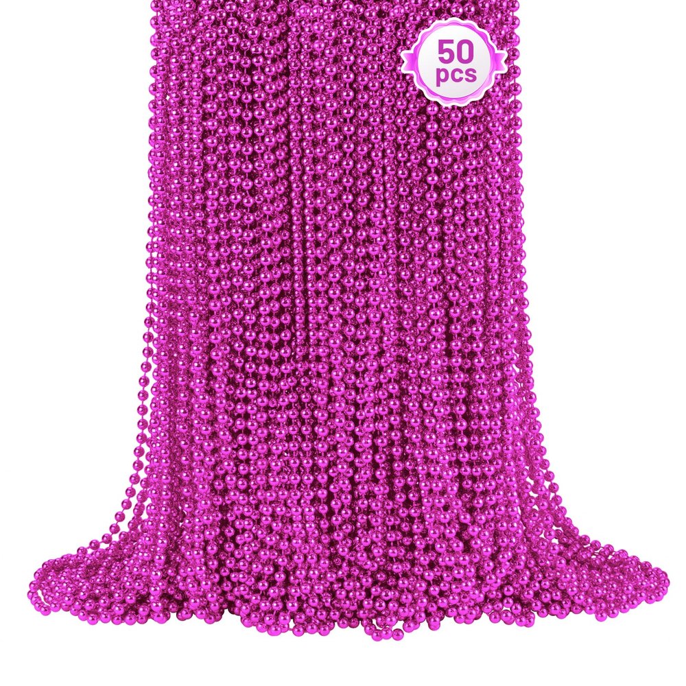SHAOQINLIN 50 PCS Breast Cancer Awareness Necklaces, Hot Pink Bead Necklace, 33" Pink Mardi Gras Beads, Breast Cancer Awareness Accessories for Parade Supplies