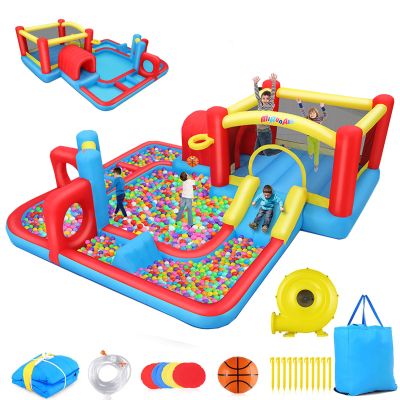 AKEYDIY Bounce House for Kids 3-10,Tunnel Obstacle, Dual Slides- Inflatable Obstacle Course Bounce House,Adventure Maze Inflatable Water Slides Park for Kids Indoor Backyard