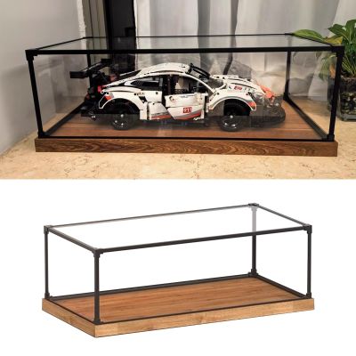Kunovo Acrylic Display Case Metal Frame Model Cars Clear Showcase, 15-60 Cm Long Acrylic Countertop Display Case, Collectibles Dustproof Protection Box with Wood Base(60x30x30cm(24"x12"x12"))