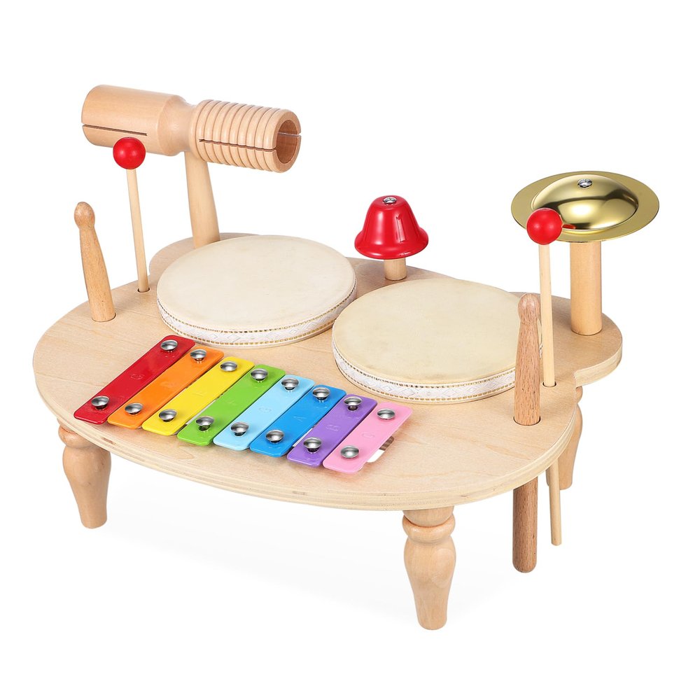 CIYODO Wooden Mini Drum Kit Percussion Xylophone Tambourine Musical Instrument for Fun Educational for Music Enlightenment and Creative Play