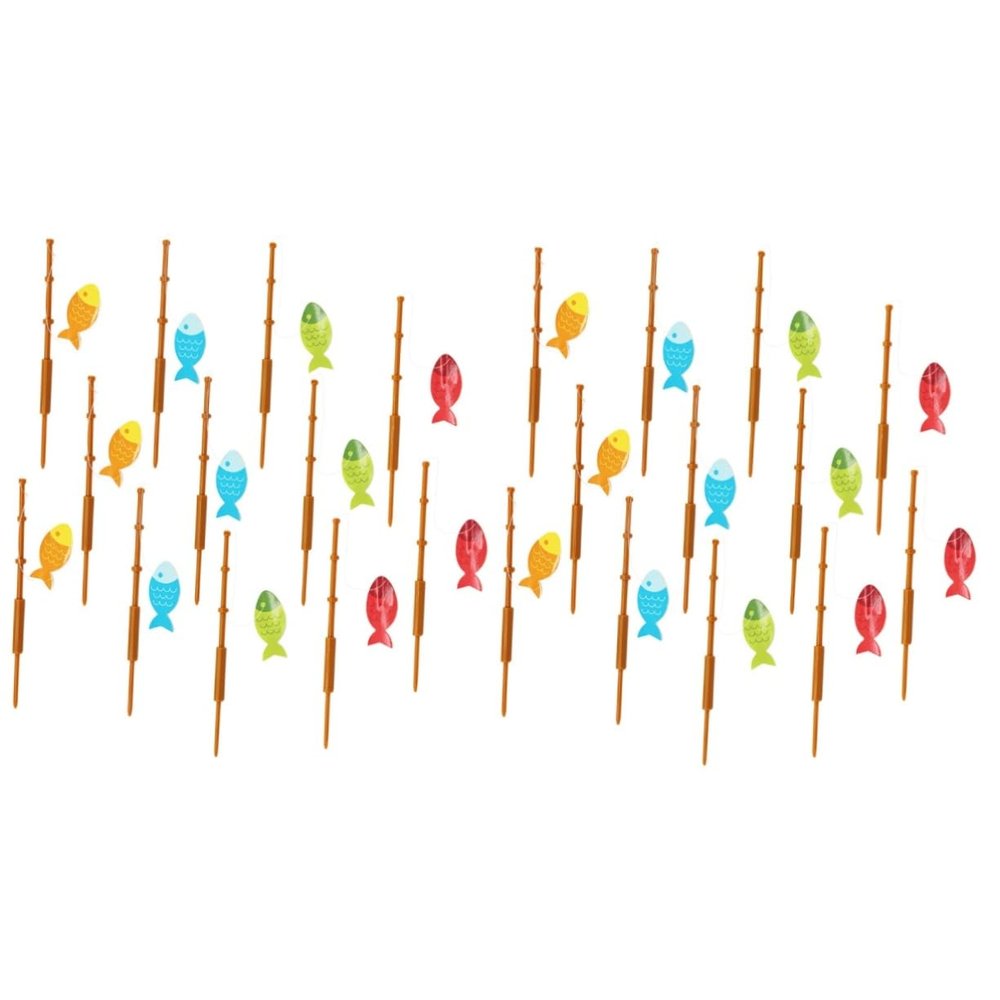 Veemoon 24 Pcs Fishing Cake Decorations - Mini Fishing Rod Toppers for Cupcakes and Party Treats