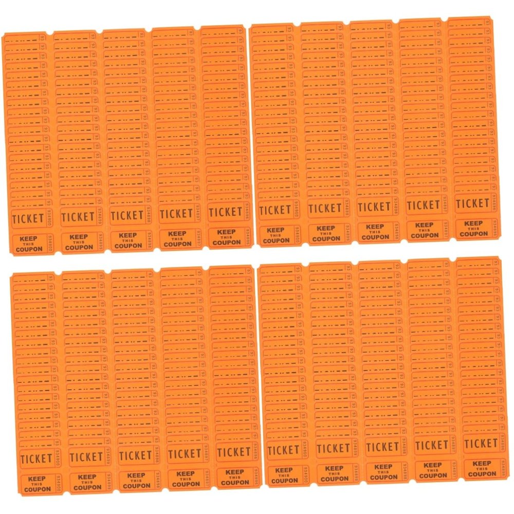 Veemoon 100 Pcs Double Roll Raffle Tickets - Orange 50/50 Stub Tickets with Consecutive Numbers for