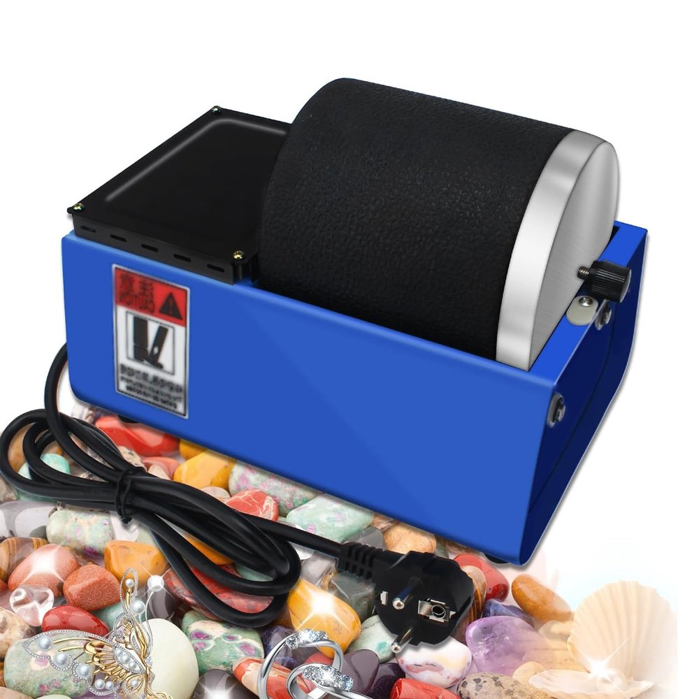 RENJJPBO Electric Rock Tumbler Machine, Rotary Rock Tumbler with Leakproof Rubber Barrel,Gemstones Polisher Dual-Wheel Drive/Noise Reduction Barrel
