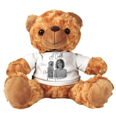 A Cuddle From Heaven, Personalized Memorial Teddy Bear - Stuffed Animal with Photo & Name, Custom Teddy Bear, Remembrance Gift for Loss of Loved One, Sympathy Keepsake Plush Toy