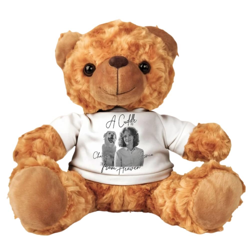 A Cuddle From Heaven, Personalized Memorial Teddy Bear - Stuffed Animal with Photo & Name, Custom Teddy Bear, Remembrance Gift for Loss of Loved One, Sympathy Keepsake Plush Toy