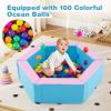 Costzon Climbing Toys for Toddlers 1-3 Inside, Ball Pit and Foam Blocks Activity Set with 100 Colorful Ocean Balls for Indoor Crawling Sliding Playing, Kids Soft Play (40" x 40",Blue & Pink) view 2