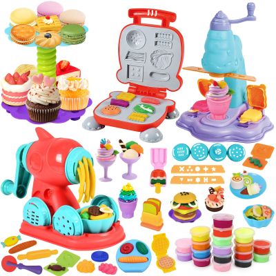 4 in 1 Color Dough Set for Kids 3-5 4-8 Play Kitchen 59Pcs Ice Cream Slime Tools Accessories Kit Playset Noodle Hamburger Maker Food Toy Birthday Gift 3 4 5 6 7 8 Year Old Boys Girls Toys