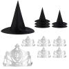 10pcs Princess Crowns and Witch Hats Set, Include 5pcs Silver Princess Crowns with Elastic Band and 5pcs Wired Black Witch Hats for Halloween Party Dress-Up Night Costume Accessory view 1