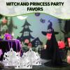 10pcs Princess Crowns and Witch Hats Set, Include 5pcs Silver Princess Crowns with Elastic Band and 5pcs Wired Black Witch Hats for Halloween Party Dress-Up Night Costume Accessory view 3