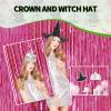 10pcs Princess Crowns and Witch Hats Set, Include 5pcs Silver Princess Crowns with Elastic Band and 5pcs Wired Black Witch Hats for Halloween Party Dress-Up Night Costume Accessory view 4