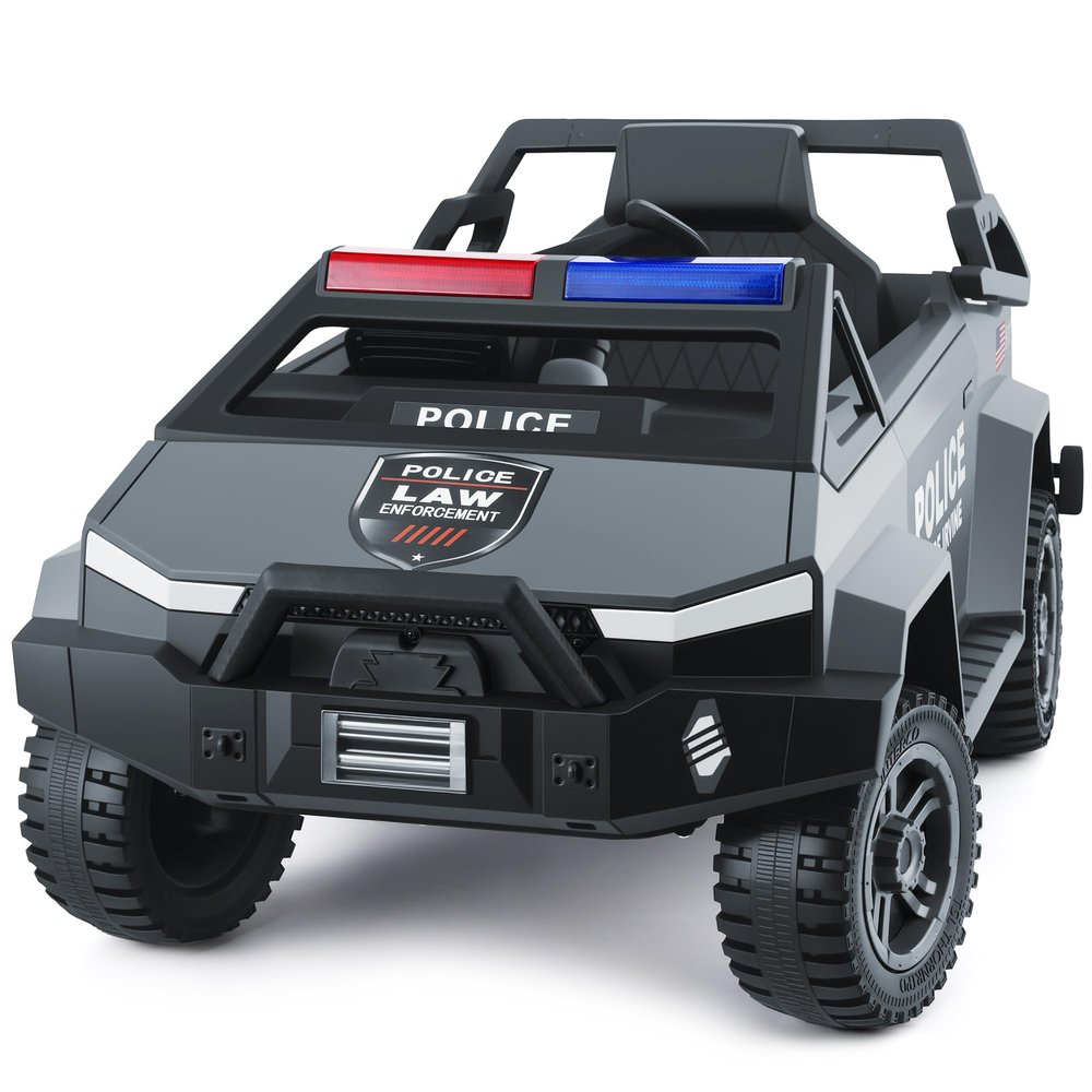 24V Electric Police Car Ride on Toy for Kids, Kids Ride on Car with Remote Control, 400W Ultra Powerful Motors Off-Road Electric Vehicle with Flashing Lights, Police Siren (Grey)