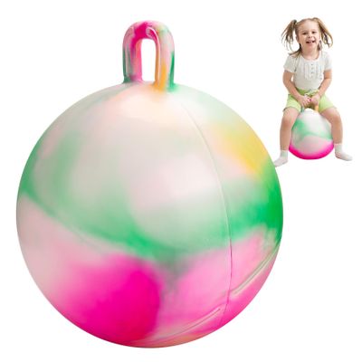 INPODAK Hopper Ball 22 Inch Bouncy Ball with Handle for Kids, Hippity Hop Jumping Bounce Hopping Toy for Boys Girls Ages 7-12 with Pump and Gift Box Great Gift for Birthday Holiday (Pink)