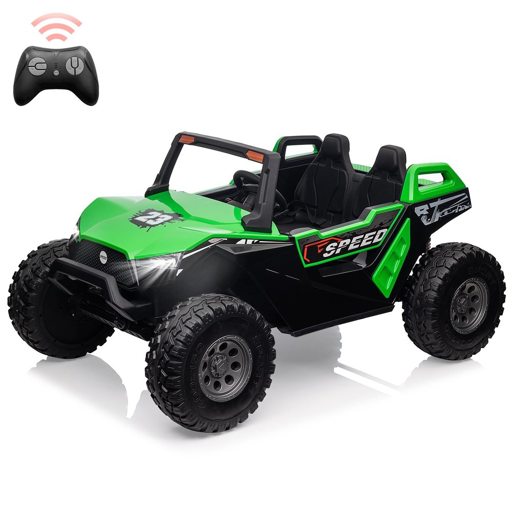 24V 2 Seater Ride on Car, 4WD UTV Electric Cars for Kids with Remote Control, 21" Large Seats, One Foldable Seat, 15.4" Large EVA Wheels, Max Load 140LBS, Music, Light, Ride on Truck for Boys, Girls