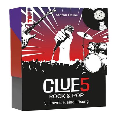 CLUE5#Rock & Pop. 5 Hinweise, nur eine Lsung. Das Trend-Quiz fr deine Tasche: Errate 50 Songs, Bands und Musiklegenden, die die Charts gestrmt haben. Wie viele Hinweise brauchst du?