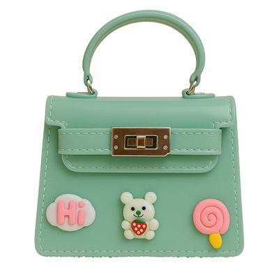 Mint Green Kids Handbag  Glossy Mini Purse with Bear, Hi Cloud & Lollipop Embellishments