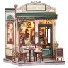 Cutefun Book Nook Kit - DIY Miniature Coffee Shop Dollhouse Kit for Adults and Teens, 3D Wooden Cafe Puzzle Mini House Building Kit with LED Bookshelf Insert Decor Creative Gifts (Sunny Cafe) view 1
