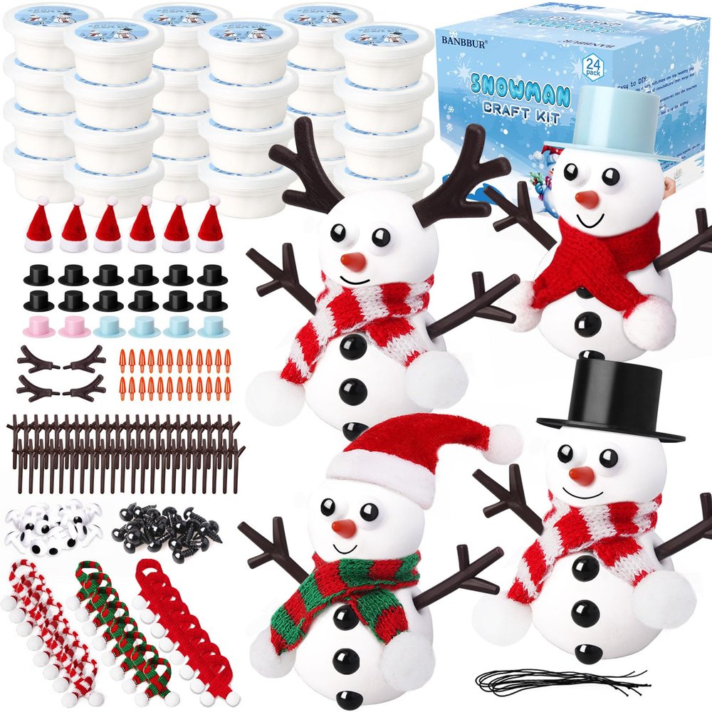 BANBBUR 24 Pack Stocking Stuffers for Kids,Christmas Crafts for Kids Bulk,Build a Snowman Kit,DIY Snowman Crafts Modeling Clay,Christmas Stocking Stuffers Gifts Activities for Boys Girls