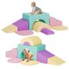 MU Soft Climbing Toys for Toddlers, 7-Piece Baby Soft Foam Climbing Blocks, PU Leather Gym Climb and Crawl Activity Play Set, Indoor Climbing Toys for Kids and Children, Pink view 1