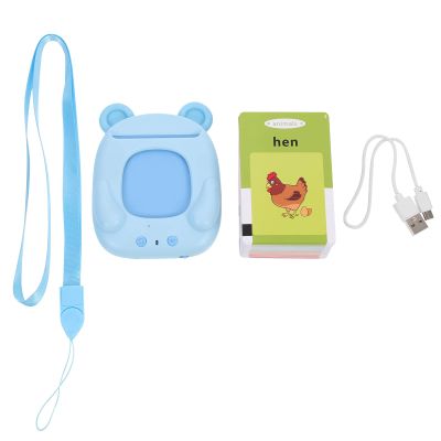 LOGOFUN Kids English Device with 112 Flash Cards Bear Design Children Audio Toy for Preschool Kindergarten Classroom Supplies - Blue