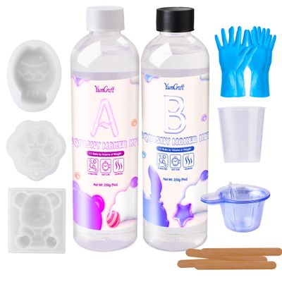 18OZ/500G Silicone Rubber for Making Taba Squishy, Super Soft & Fast Cure Liquid Silicones, Perfect DIY Stress Relief Entertainment, Custom Mold: Cat Paw + Fish + Bear(Transparent)