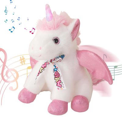 Humor Ted Happy Birthday Gifts Unicorn Plush Toy The Cormers Glowing Singing Happy Birthday Song,Unicorn Stuffed Animal with Moving Wings,Party Gift for Toddlers Boys Girls Kids, 11" Pink