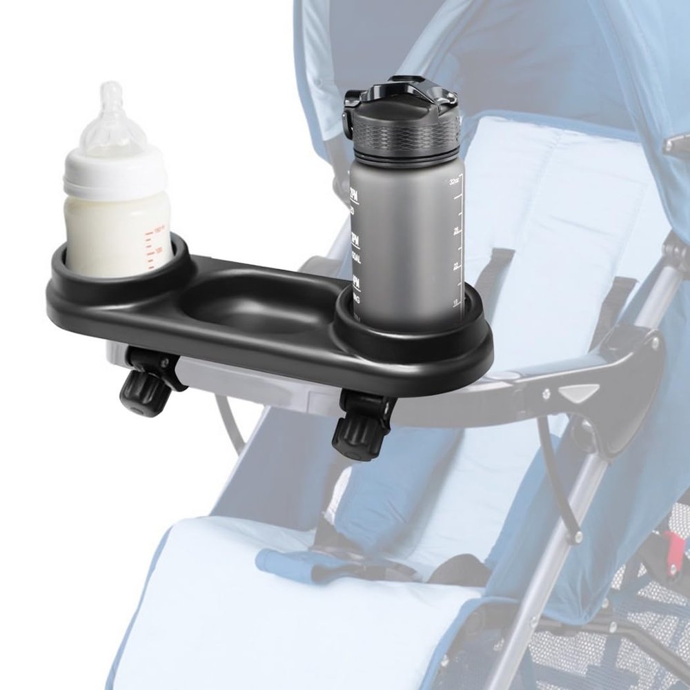 3-In-1 Stroller Snack Tray With Cup Holder, Multi-Use Organizer With Removable Non-Slip Grip Clip, Fits Flat Handrail Tubes
