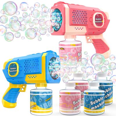 EagleStone 2 Pack Bubble Guns with 4 Bottles Solution, Automatic Bubble Machine Blaster for Kids & Adults  Light Up Summer Toy for Outdoor, Birthday Gifts, Easter, Wedding Party Favor Bubble