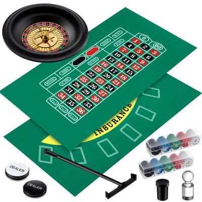 Lunmon Roulette Wheel Set Include 10 Inch Roulette Wheel, Double Sided Felt, 200 Chips, Chip Rake, Acrylic Marker, Dealer Poker Button for Casino Game Blackjack Night Party Holidays(Green)