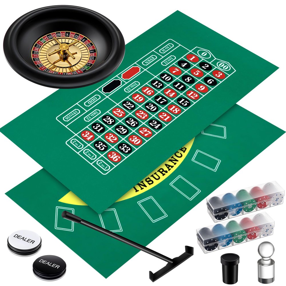 Lunmon Roulette Wheel Set Include 10 Inch Roulette Wheel, Double Sided Felt, 200 Chips, Chip Rake, Acrylic Marker, Dealer Poker Button for Casino Game Blackjack Night Party Holidays(Green)