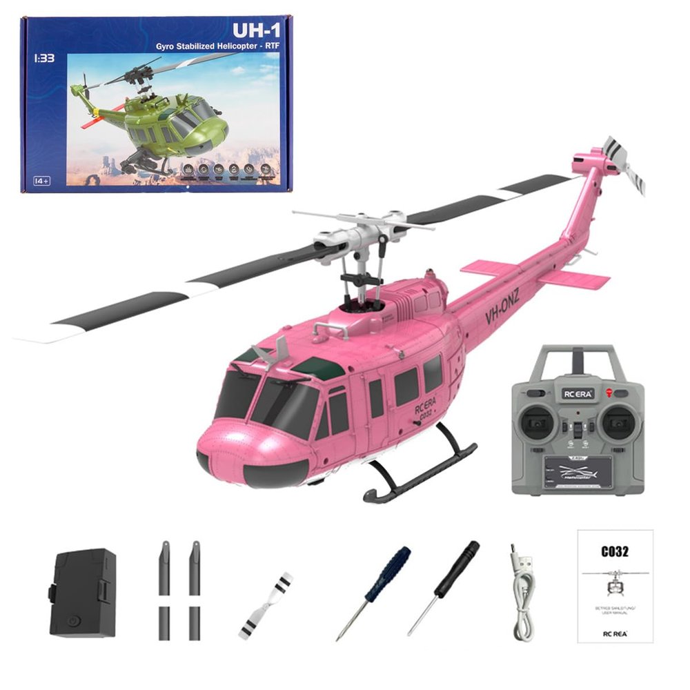 Razordon UH-1 Huey RC Helicopter, 1/48 Scale 2.4G 6CH Flybarless RC Helicopter Model with Optical Flow Positioning and 3D Stunt, Indoor Aircraft for Beginner Adults - RTF/Pink