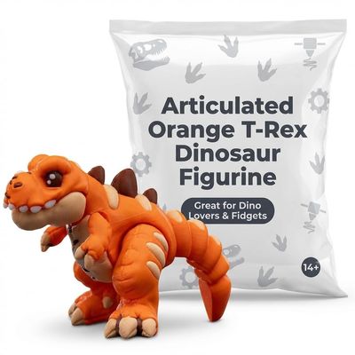 Articulated Orange T-Rex Dinosaur Figurine  Flexible 3D Printed Collectible Desk Companion for Teens & Adults  3D Printed in Canada