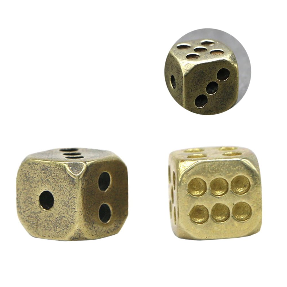 BRIGHTFUFU 2Pcs Brass Dice Game Tool Pure Playing Dice for Bar Nightclub and Party Fun Attractive Design with Numbers for Home and Educational