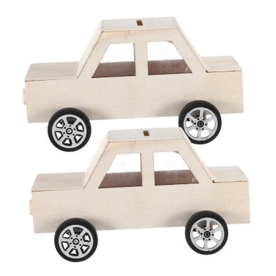 Abaodam 2pcs DIY Wooden Car Piggy Bank Kit Unfinished Coin Jar Craft for Boys and Girls Money Storage Box