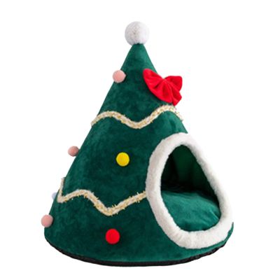 Christmas Tree Shaped Pet House with Removable Cushion Dog House Cozy Puppy Bed Cave Dog Tent Winter Warm Pet