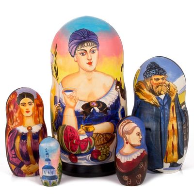 STP GOODS Wooden Nesting Doll, Handmade Matryoshka Doll, Babushka Dolls, Stacking Nested Set for Christmas Mothers Day Birthday Gifts, Home Decorations (Merchant's Wife at Tea 5 pcs)