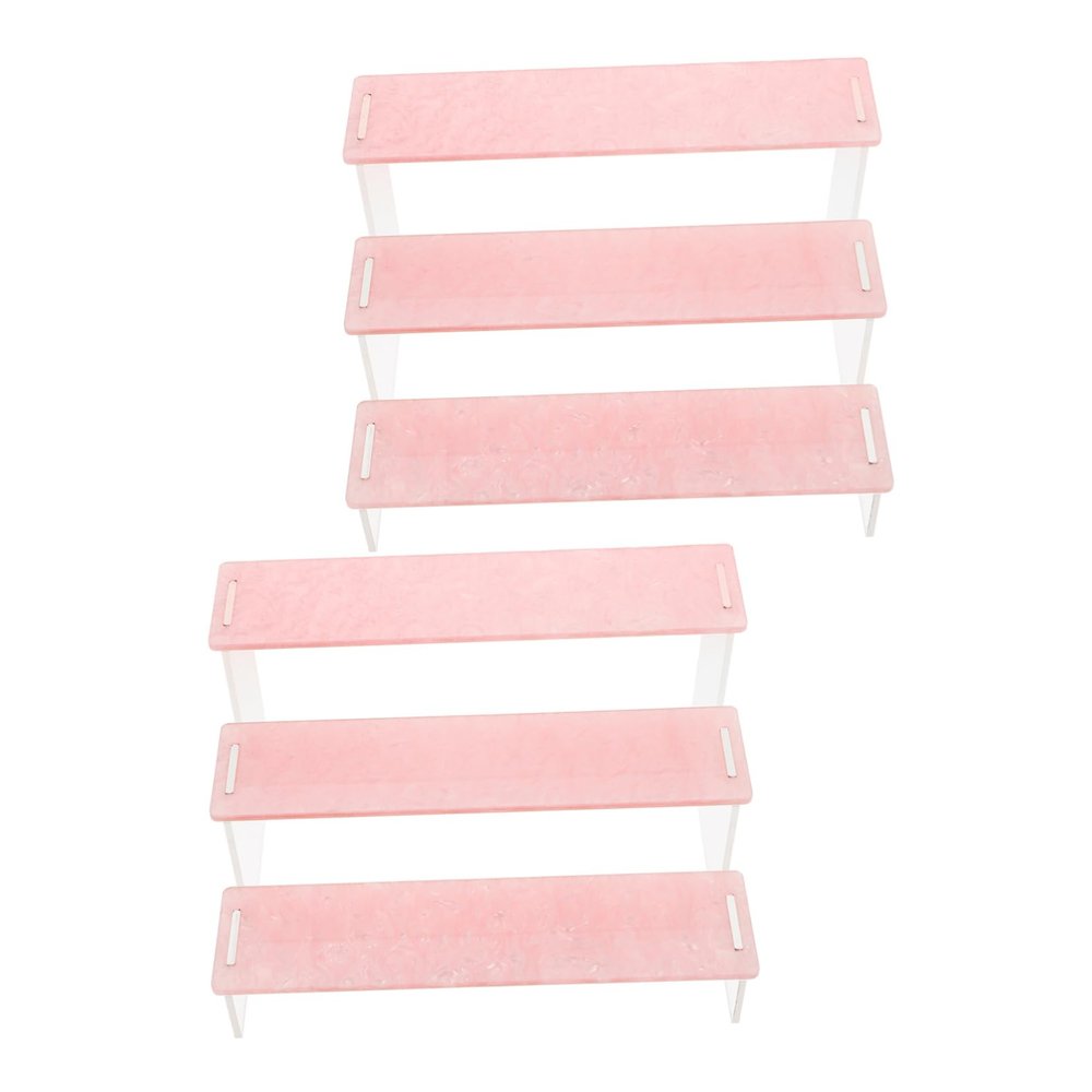 Cabilock 2pcs Acrylic Handicraft Storage Shelf Multi-layer Display Rack for Figurines and Collectibles Modern Design Tiered Stand Water Wave Pattern