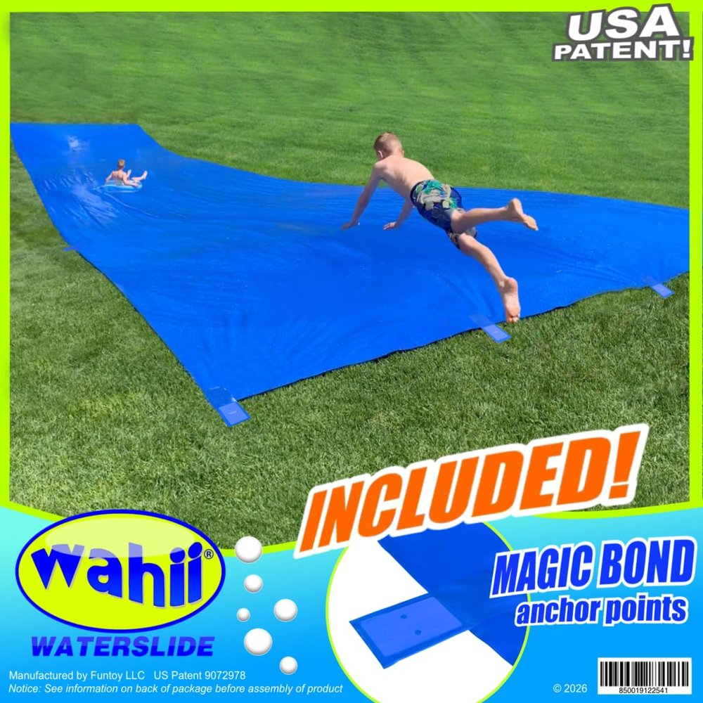 Wahii WATERSLIDE with Magic Bond Anchor Points The Original Giant Backyard Family Water Slide 40 x 10 Safeguard Fasteners Adult and Teen Super Slip and Slide. Jumbo Slippery Slide. (40 FEET)