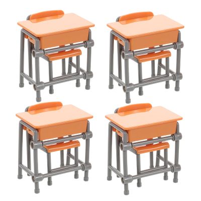 Abaodam 4sets Miniature School Desk Chair Realistic Dollhouse Classroom Furniture for Mini School Room Decor Model Chairs for Home Office Display