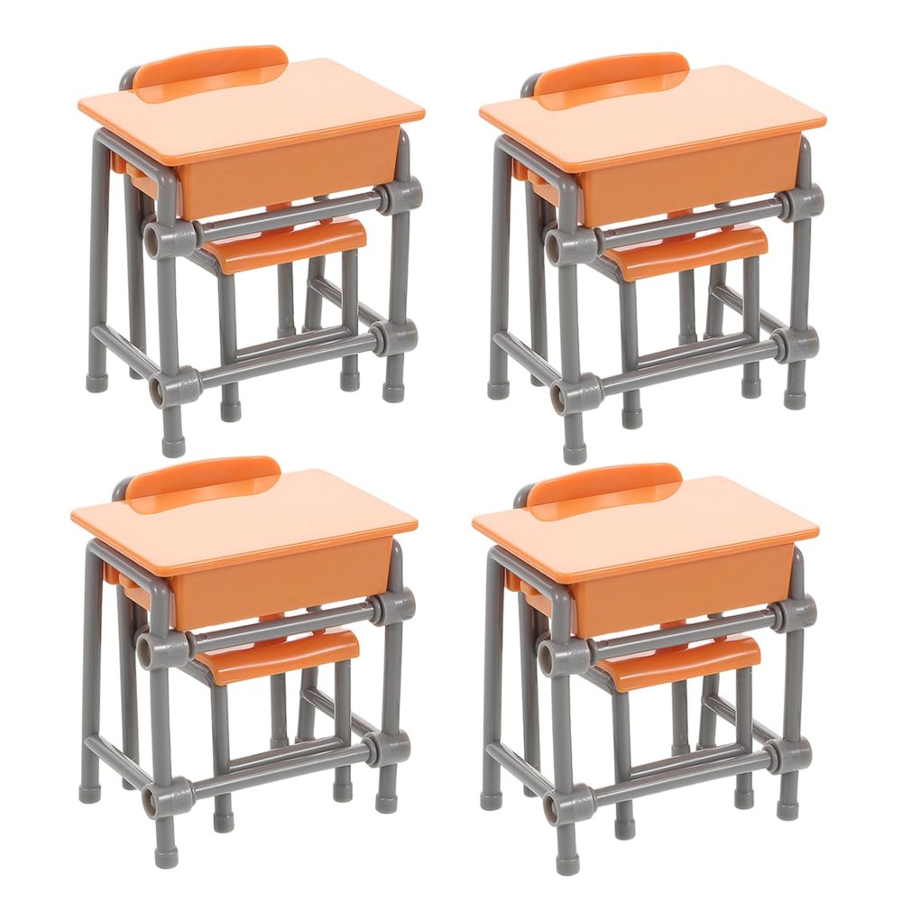 Abaodam 4sets Miniature School Desk Chair Realistic Dollhouse Classroom Furniture for Mini School Room Decor Model Chairs for Home Office Display