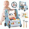 Giant bean Wooden Baby Push Walker with Activity Center  Car Traffic Theme Tool Bench Shape Sorter, Steering Wheel Gears, Montessori Toy for Toddler 1-3, Walking Toy Speed Adjustable view 1