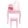 dainslef Toddler Vanity & Stool Set with Lighted Mirror - Girls Pretend Makeup Play Table, Storage Drawer for Ages 3-9, Pink view 1