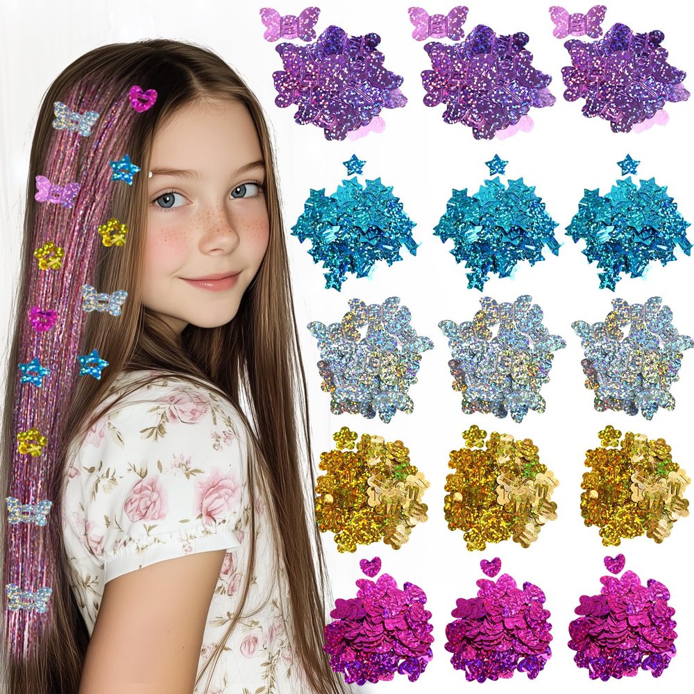 AOSITE 200PCS Girls Hair Glitter Patch-No Stamper Tool, Hair Bedazzler Jewel for Girls, Refill Pack Only, Fashion, Reusable Hair Styling, Hair Design Gift -Tools not Included, Glitter Pieces Only